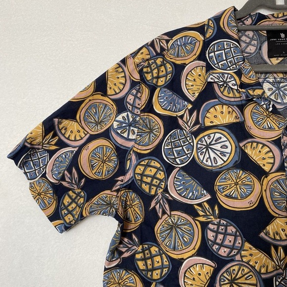 Junk Food Clothing Art Style Navy Pineapple Fruit Button Front Men Shirt Size L - Picture 2 of 16
